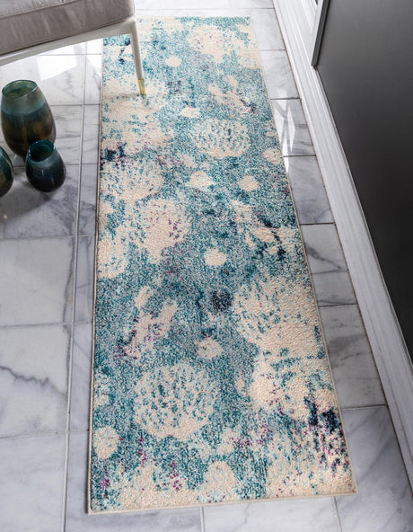 Light Blue 2' 7 x 13' 1 Positano Runner Area Rug Coastal Marine Beach Design Carpet for Modern Living Rooms, Dining, Bedroom, Office for Sale at Rug Engine