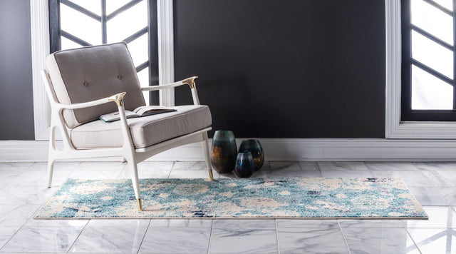 Light Blue 2' x 6' 1 Positano Runner Area Rug Coastal Marine Beach Design Carpet for Modern Living Rooms, Dining, Bedroom, Office for Sale at Rug Engine
