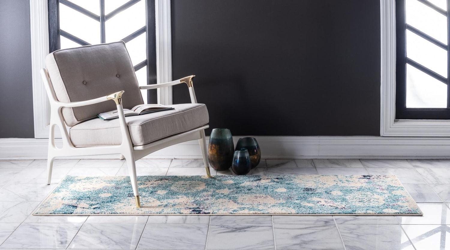 Light Blue 2' 7 x 10' Positano Runner Area Rug Coastal Marine Beach Design Carpet for Modern Living Rooms, Dining, Bedroom, Office for Sale at Rug Engine