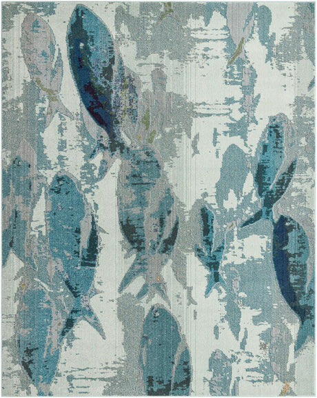 Light Blue 8' x 10' Positano Rectangle Area Rug Coastal Marine Beach Design Carpet for Modern Living Rooms, Dining, Bedroom, Office for Sale at Rug Engine