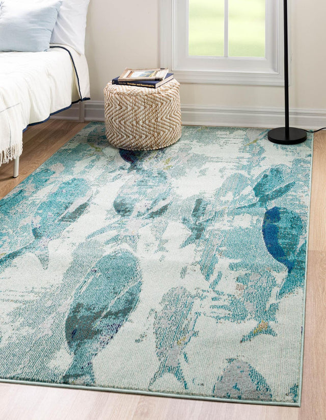 Light Blue 5' 1 x 8' Positano Rectangle Area Rug Coastal Marine Beach Design Carpet for Modern Living Rooms, Dining, Bedroom, Office for Sale at Rug Engine
