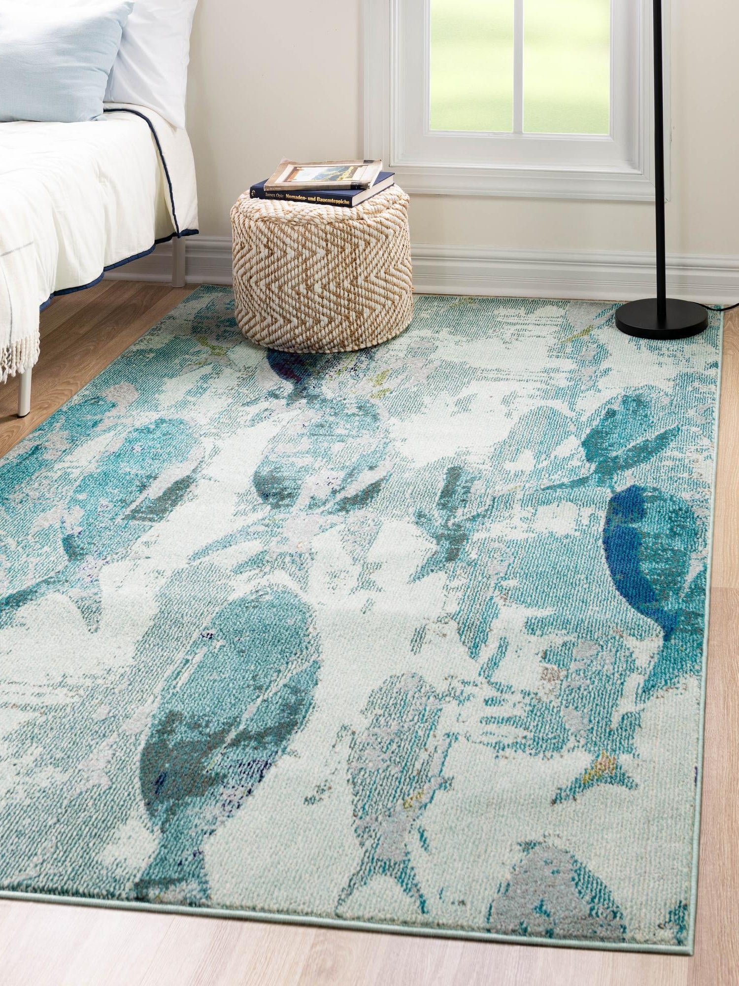Light Blue 1' 4 x 1' 4 Positano Sample Area Rug Coastal Marine Beach Design Carpet for Modern Living Rooms, Dining, Bedroom, Office for Sale at Rug Engine