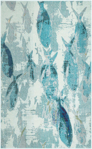Light Blue 5' 1 x 8' Positano Rectangle Area Rug Coastal Marine Beach Design Carpet for Modern Living Rooms, Dining, Bedroom, Office for Sale at Rug Engine