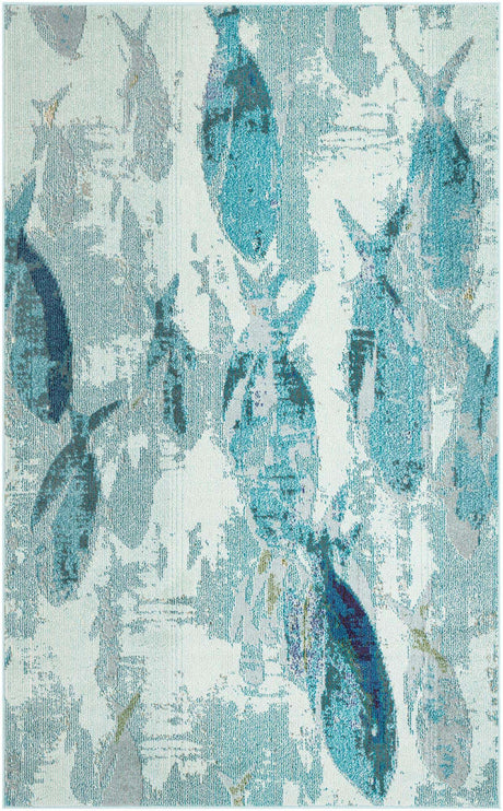 Light Blue 5' 1 x 8' Positano Rectangle Area Rug Coastal Marine Beach Design Carpet for Modern Living Rooms, Dining, Bedroom, Office for Sale at Rug Engine