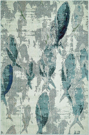 Light Blue 4' 1 x 6' 1 Positano Rectangle Area Rug Coastal Marine Beach Design Carpet for Modern Living Rooms, Dining, Bedroom, Office for Sale at Rug Engine