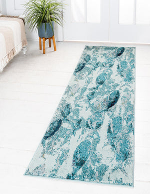 Light Blue 2' 2 x 6' 7 Positano Runner Area Rug Coastal Marine Beach Design Carpet for Modern Living Rooms, Dining, Bedroom, Office for Sale at Rug Engine