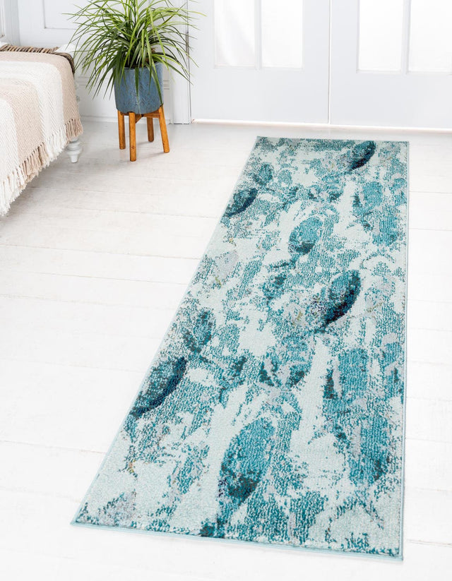 Light Blue 2' 2 x 6' 7 Positano Runner Area Rug Coastal Marine Beach Design Carpet for Modern Living Rooms, Dining, Bedroom, Office for Sale at Rug Engine
