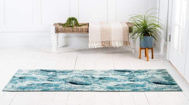 Light Blue 2' 7 x 10' Positano Runner Area Rug Coastal Marine Beach Design Carpet for Modern Living Rooms, Dining, Bedroom, Office for Sale at Rug Engine