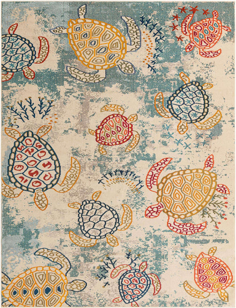 Beige 8' x 10' Positano Rectangle Area Rug Coastal Marine Beach Design Carpet for Modern Living Rooms, Dining, Bedroom, Office for Sale at Rug Engine