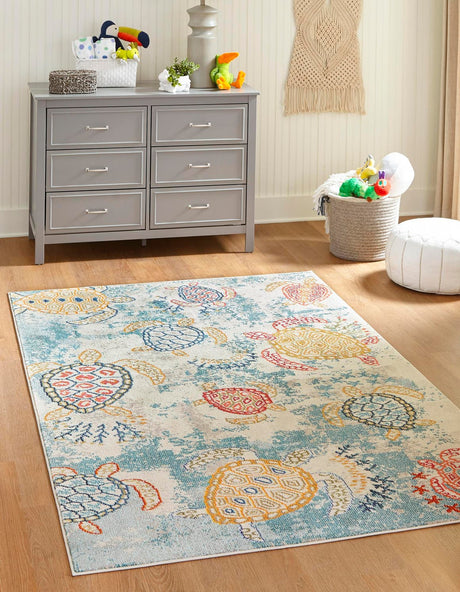Beige 5' 1 x 8' Positano Rectangle Area Rug Coastal Marine Beach Design Carpet for Modern Living Rooms, Dining, Bedroom, Office for Sale at Rug Engine