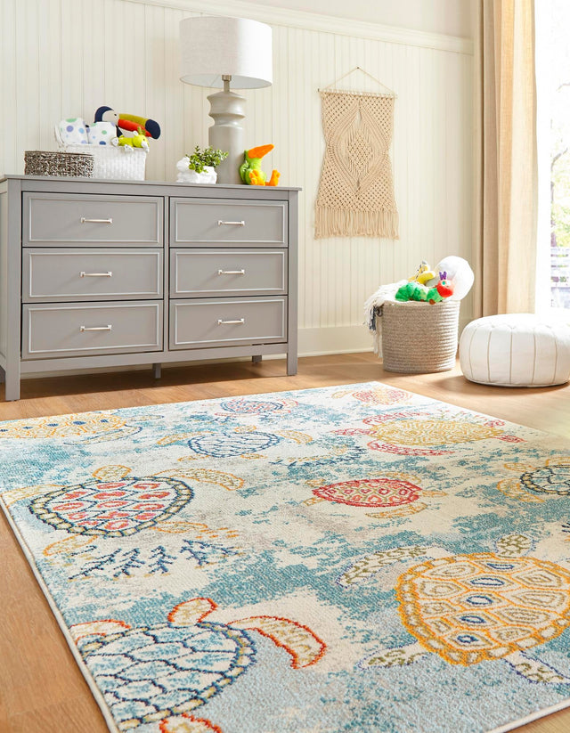 Beige 2' x 3' 1 Positano Rectangle Area Rug Coastal Marine Beach Design Carpet for Modern Living Rooms, Dining, Bedroom, Office for Sale at Rug Engine