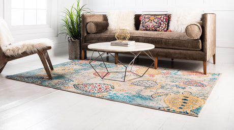Beige 7' 1 x 10' Positano Rectangle Area Rug Coastal Marine Beach Design Carpet for Modern Living Rooms, Dining, Bedroom, Office for Sale at Rug Engine