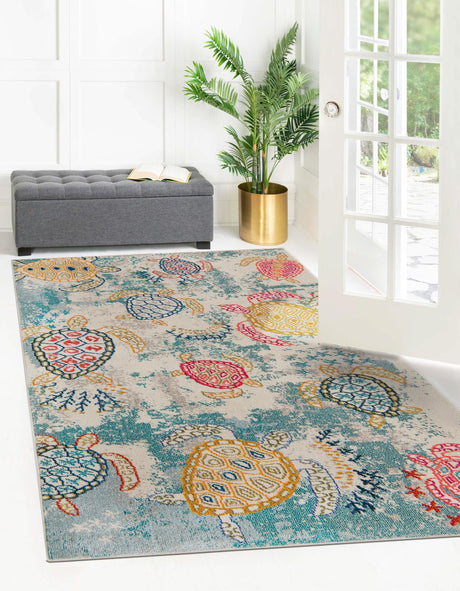Beige 5' 1 x 8' Positano Rectangle Area Rug Coastal Marine Beach Design Carpet for Modern Living Rooms, Dining, Bedroom, Office for Sale at Rug Engine