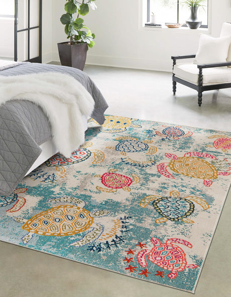 Beige 10' x 13' 1 Positano Rectangle Area Rug Coastal Marine Beach Design Carpet for Modern Living Rooms, Dining, Bedroom, Office for Sale at Rug Engine
