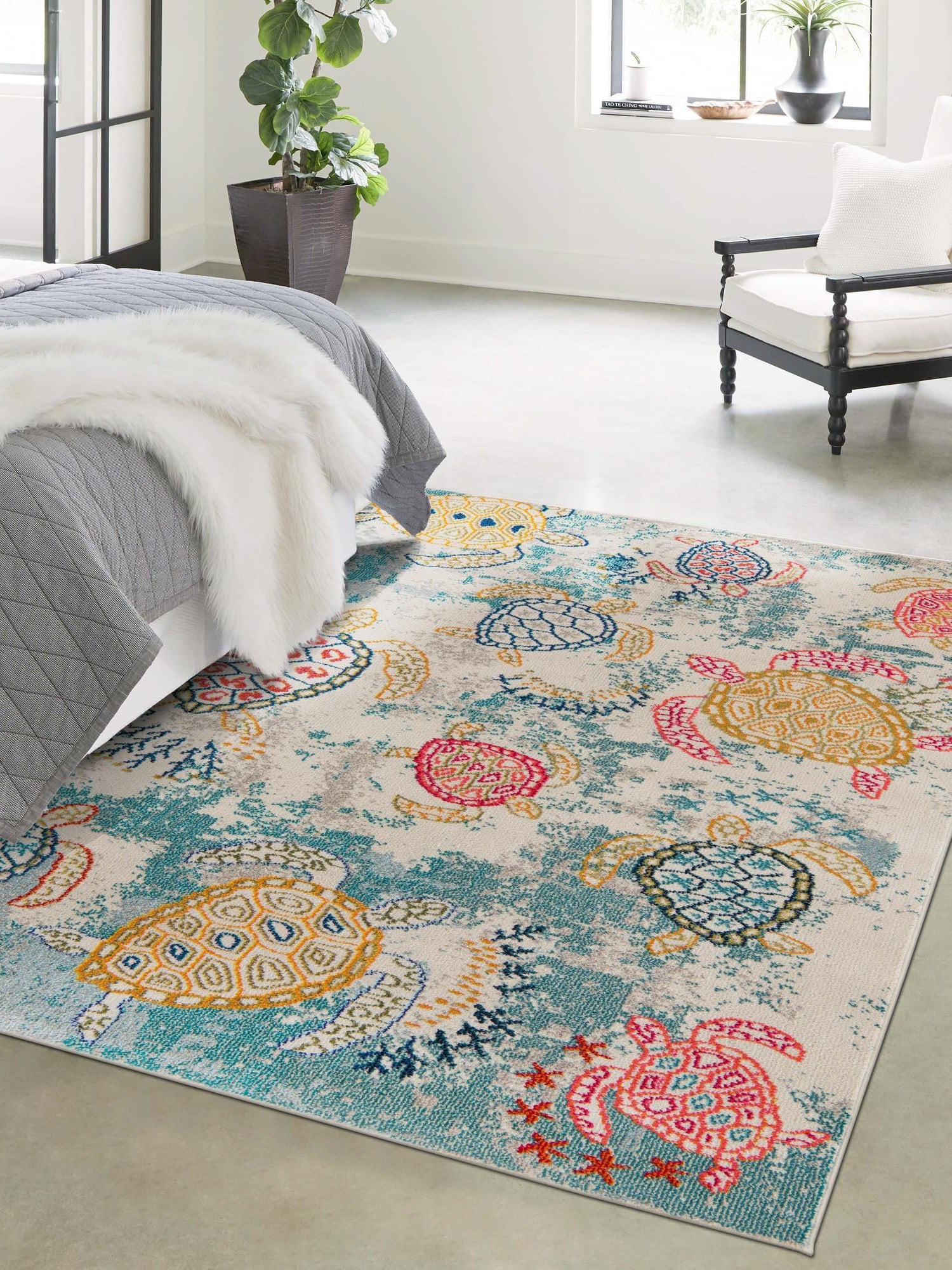 Beige 7' 1 x 10' Positano Rectangle Area Rug Coastal Marine Beach Design Carpet for Modern Living Rooms, Dining, Bedroom, Office for Sale at Rug Engine