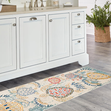 Beige 2' 7 x 13' 1 Positano Runner Area Rug Coastal Marine Beach Design Carpet for Modern Living Rooms, Dining, Bedroom, Office for Sale at Rug Engine