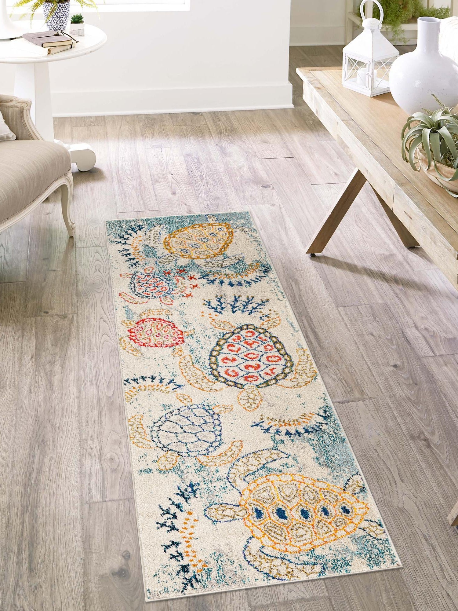 Beige 2' x 6' 1 Positano Runner Area Rug Coastal Marine Beach Design Carpet for Modern Living Rooms, Dining, Bedroom, Office for Sale at Rug Engine