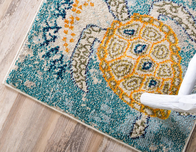 Beige 2' 7 x 12' Positano Runner Area Rug Coastal Marine Beach Design Carpet for Modern Living Rooms, Dining, Bedroom, Office for Sale at Rug Engine