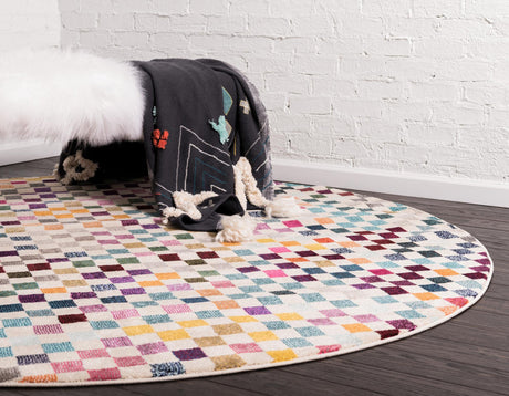 Multicolor 8' x 8' Chromatic Round Area Rug 100% Polypropylene With Cotton Backing Abstract Modern Colorful Carpet Mat for Home Decor & Interior Design for Sale at Rug Engine