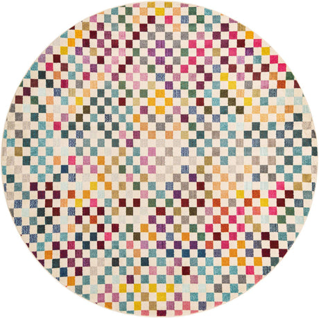 Multicolor 8' x 8' Chromatic Round Area Rug 100% Polypropylene With Cotton Backing Abstract Modern Colorful Carpet Mat for Home Decor & Interior Design for Sale at Rug Engine