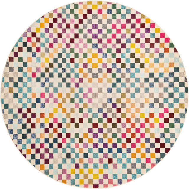 Multicolor 8' x 8' Chromatic Round Area Rug 100% Polypropylene With Cotton Backing Abstract Modern Colorful Carpet Mat for Home Decor & Interior Design for Sale at Rug Engine