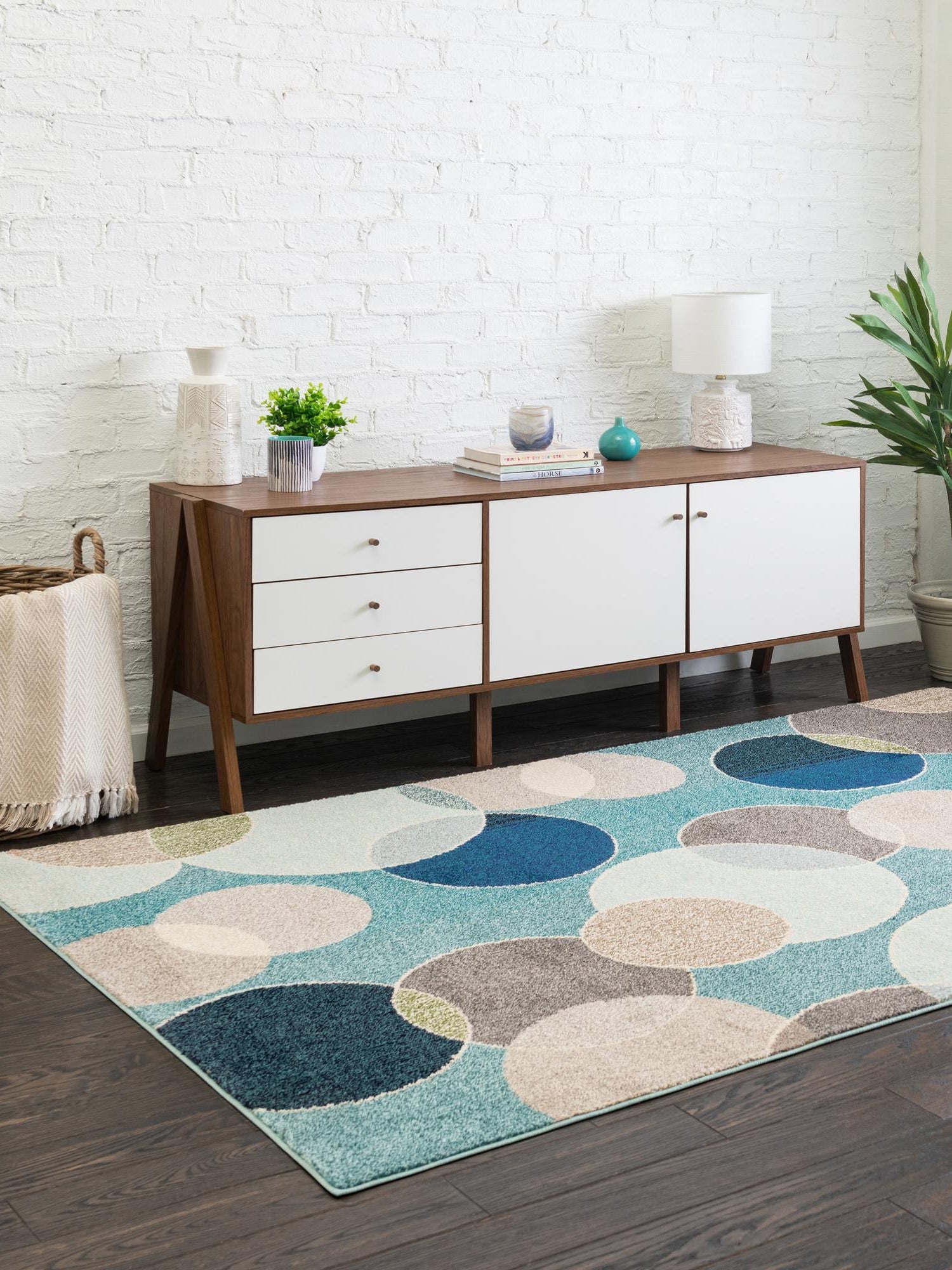 Blue 4' 1 x 6' 1 Chromatic Rectangle Area Rug 100% Polypropylene With Cotton Backing Abstract Modern Colorful Carpet Mat for Home Decor & Interior Design for Sale at Rug Engine