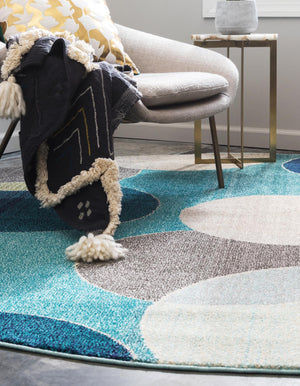 Blue 8' x 8' Chromatic Round Area Rug 100% Polypropylene With Cotton Backing Abstract Modern Colorful Carpet Mat for Home Decor & Interior Design for Sale at Rug Engine