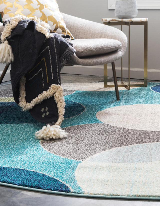 Blue 8' x 8' Chromatic Round Area Rug 100% Polypropylene With Cotton Backing Abstract Modern Colorful Carpet Mat for Home Decor & Interior Design for Sale at Rug Engine