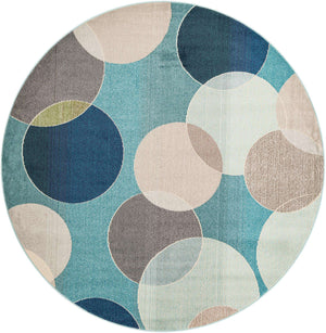 Blue 8' x 8' Chromatic Round Area Rug 100% Polypropylene With Cotton Backing Abstract Modern Colorful Carpet Mat for Home Decor & Interior Design for Sale at Rug Engine