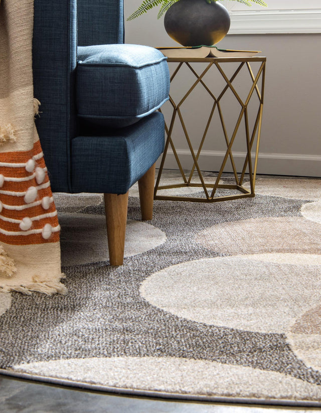 Gray 8' x 8' Chromatic Round Area Rug 100% Polypropylene With Cotton Backing Abstract Modern Colorful Carpet Mat for Home Decor & Interior Design for Sale at Rug Engine