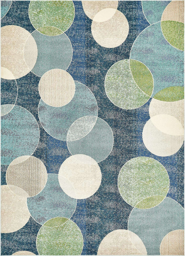 Navy Blue 9' x 12' 2 Chromatic Rectangle Area Rug 100% Polypropylene With Cotton Backing Abstract Modern Colorful Carpet Mat for Home Decor & Interior Design for Sale at Rug Engine