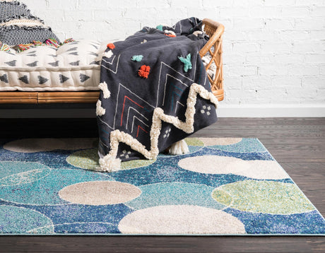 Navy Blue 4' 1 x 6' 1 Chromatic Rectangle Area Rug 100% Polypropylene With Cotton Backing Abstract Modern Colorful Carpet Mat for Home Decor & Interior Design for Sale at Rug Engine