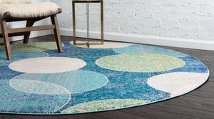 Navy Blue 8' x 8' Chromatic Round Area Rug 100% Polypropylene With Cotton Backing Abstract Modern Colorful Carpet Mat for Home Decor & Interior Design for Sale at Rug Engine