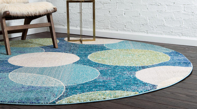 Navy Blue 8' x 8' Chromatic Round Area Rug 100% Polypropylene With Cotton Backing Abstract Modern Colorful Carpet Mat for Home Decor & Interior Design for Sale at Rug Engine