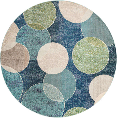 Navy Blue 8' x 8' Chromatic Round Area Rug 100% Polypropylene With Cotton Backing Abstract Modern Colorful Carpet Mat for Home Decor & Interior Design for Sale at Rug Engine