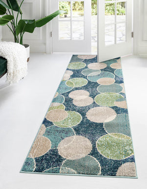Navy Blue 2' 2 x 6' 7 Chromatic Runner Area Rug 100% Polypropylene With Cotton Backing Abstract Modern Colorful Carpet Mat for Home Decor & Interior Design for Sale at Rug Engine