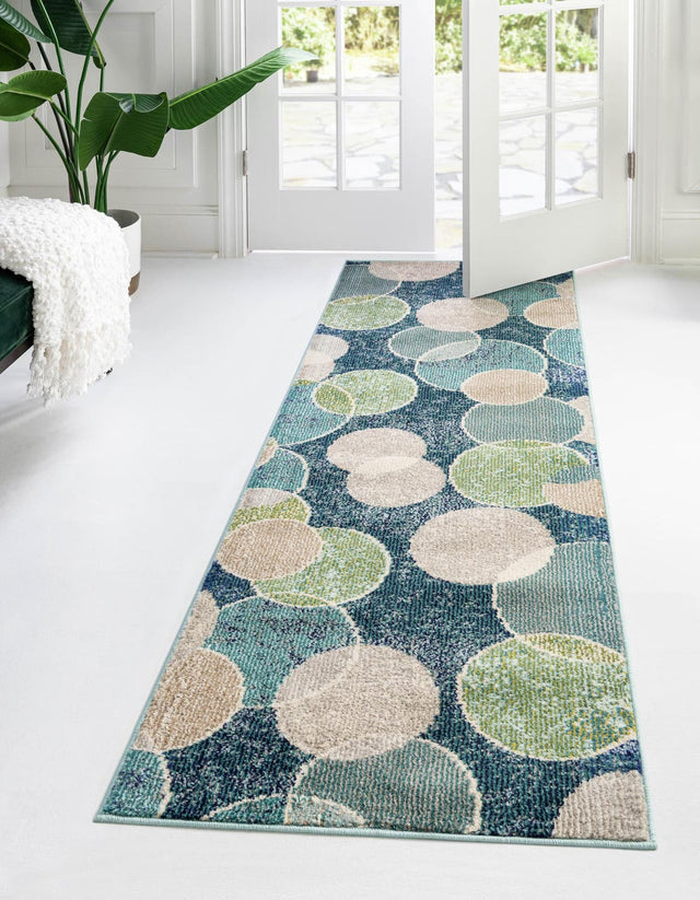 Navy Blue 2' 2 x 6' 7 Chromatic Runner Area Rug 100% Polypropylene With Cotton Backing Abstract Modern Colorful Carpet Mat for Home Decor & Interior Design for Sale at Rug Engine