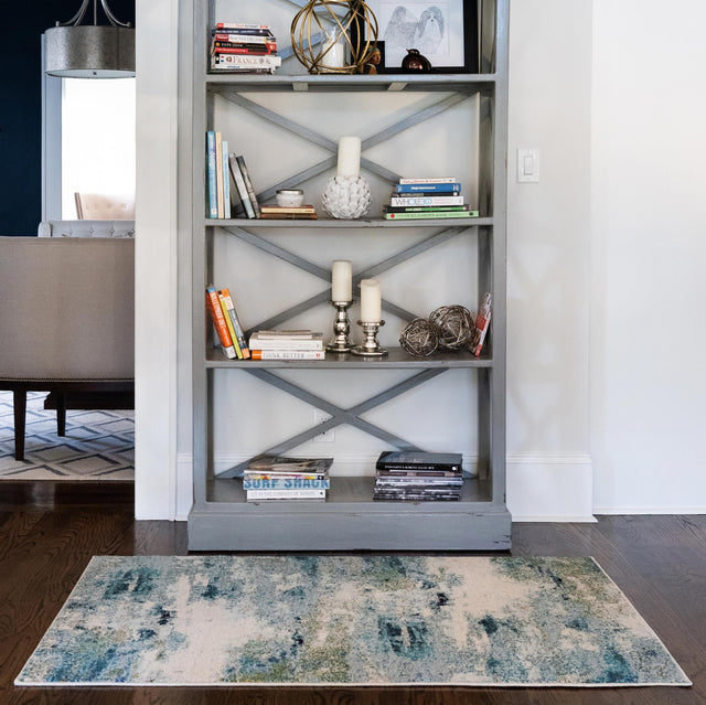 Light Blue 7' 1 x 10' Chromatic Rectangle Area Rug 100% Polypropylene With Cotton Backing Abstract Modern Colorful Carpet Mat for Home Decor & Interior Design for Sale at Rug Engine