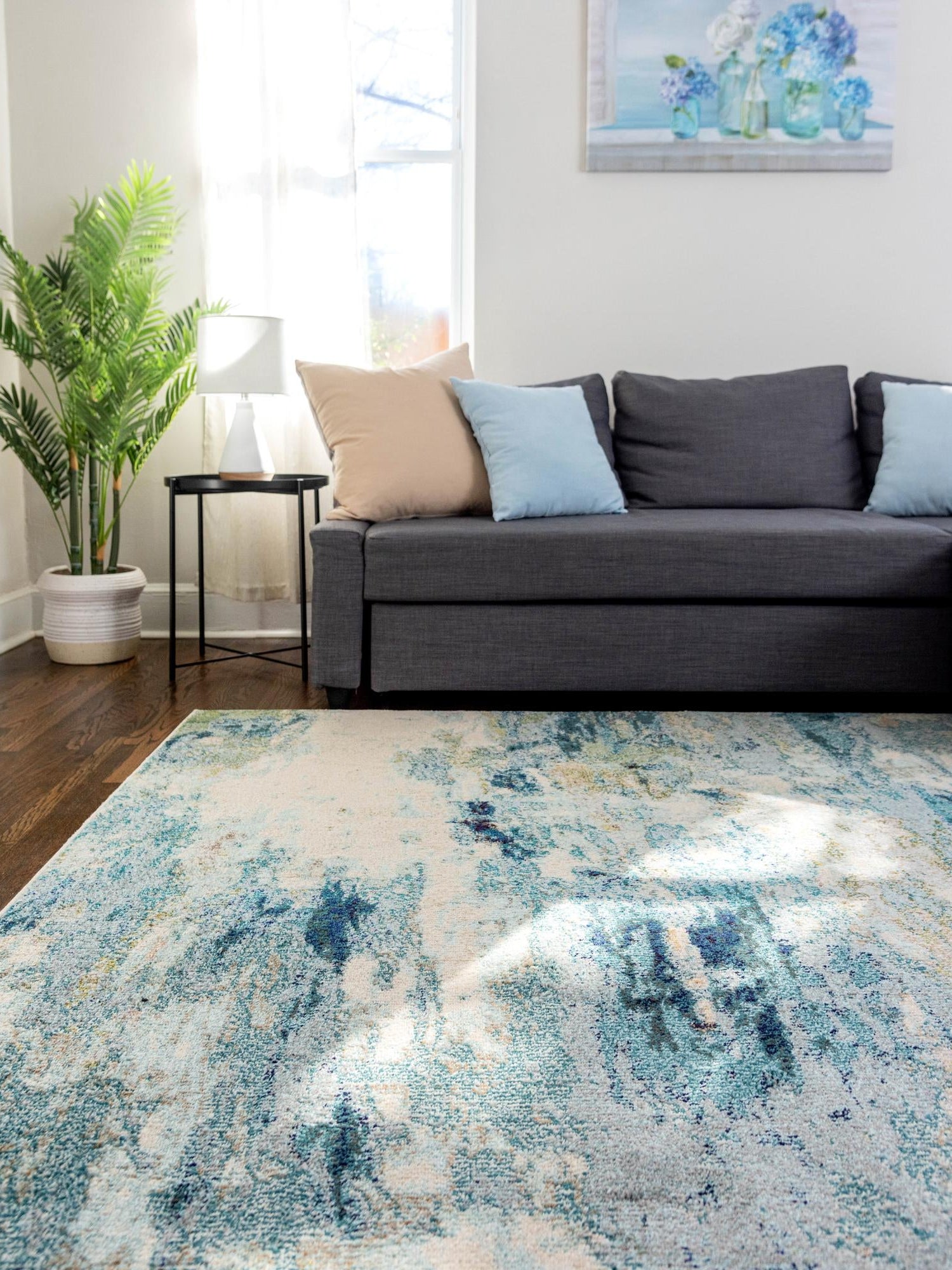 Light Blue 9' x 12' 2 Chromatic Rectangle Area Rug 100% Polypropylene With Cotton Backing Abstract Modern Colorful Carpet Mat for Home Decor & Interior Design for Sale at Rug Engine