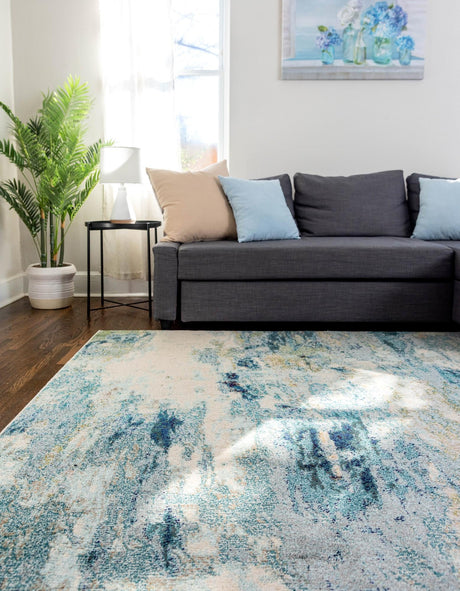 Light Blue 10' 6 x 16' 5 Chromatic Rectangle Area Rug 100% Polypropylene With Cotton Backing Abstract Modern Colorful Carpet Mat for Home Decor & Interior Design for Sale at Rug Engine