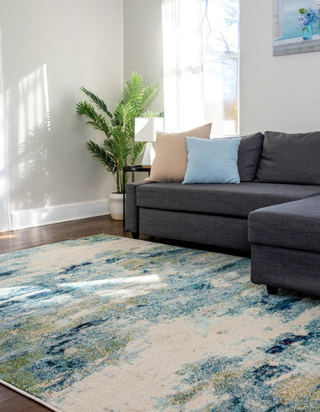 Light Blue 10' 6 x 16' 5 Chromatic Rectangle Area Rug 100% Polypropylene With Cotton Backing Abstract Modern Colorful Carpet Mat for Home Decor & Interior Design for Sale at Rug Engine