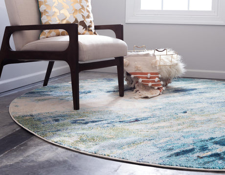 Light Blue 4' 1 x 4' 1 Chromatic Round Area Rug 100% Polypropylene With Cotton Backing Abstract Modern Colorful Carpet Mat for Home Decor & Interior Design for Sale at Rug Engine