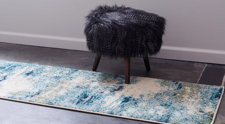Light Blue 2' 7 x 12' Chromatic Runner Area Rug 100% Polypropylene With Cotton Backing Abstract Modern Colorful Carpet Mat for Home Decor & Interior Design for Sale at Rug Engine