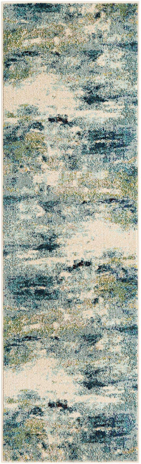 Light Blue 2' 2 x 6' 9 Chromatic Runner Area Rug 100% Polypropylene With Cotton Backing Abstract Modern Colorful Carpet Mat for Home Decor & Interior Design for Sale at Rug Engine