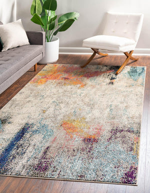 Beige 9' 10 x 13' 1 Chromatic Rectangle Area Rug 100% Polypropylene With Cotton Backing Abstract Modern Colorful Carpet Mat for Home Decor & Interior Design for Sale at Rug Engine