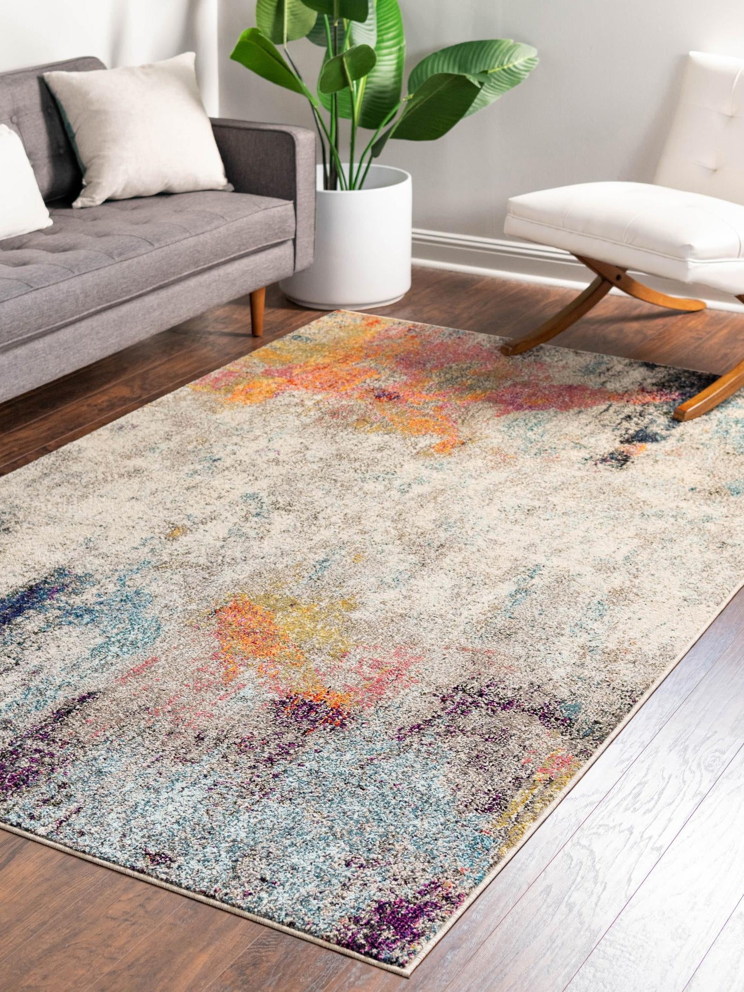 Beige 5' 1 x 8' Chromatic Rectangle Area Rug 100% Polypropylene With Cotton Backing Abstract Modern Colorful Carpet Mat for Home Decor & Interior Design for Sale at Rug Engine