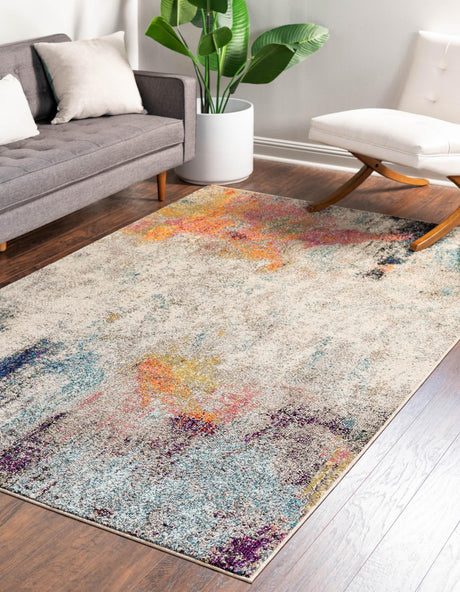 Beige 9' x 12' 2 Chromatic Rectangle Area Rug 100% Polypropylene With Cotton Backing Abstract Modern Colorful Carpet Mat for Home Decor & Interior Design for Sale at Rug Engine
