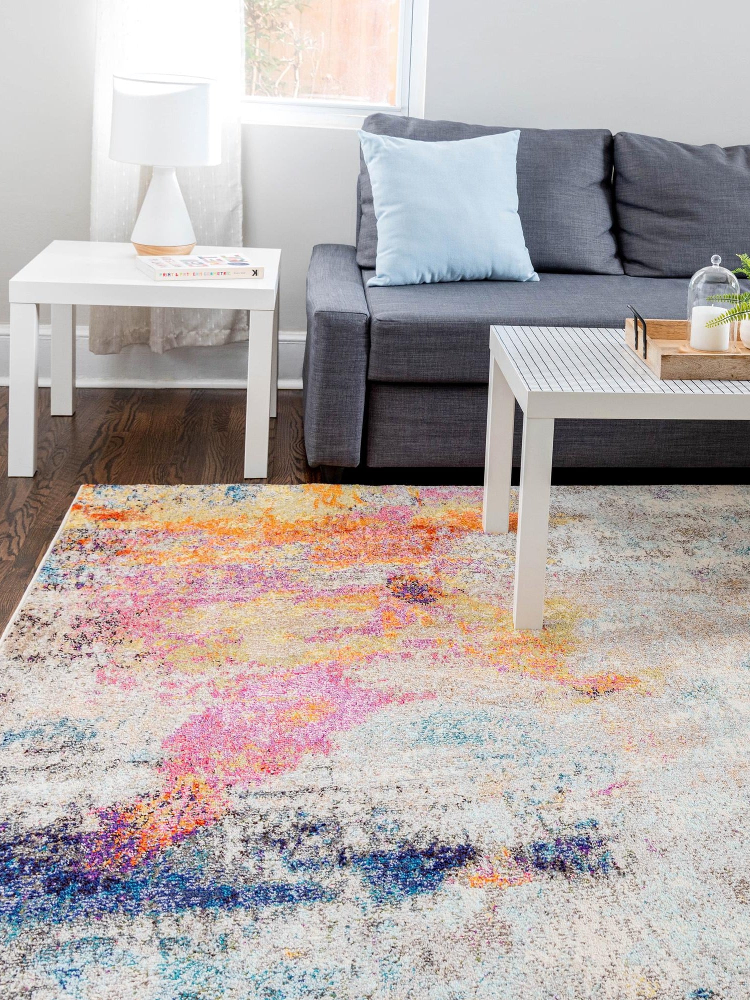 Beige 7' 1 x 10' Chromatic Rectangle Area Rug 100% Polypropylene With Cotton Backing Abstract Modern Colorful Carpet Mat for Home Decor & Interior Design for Sale at Rug Engine