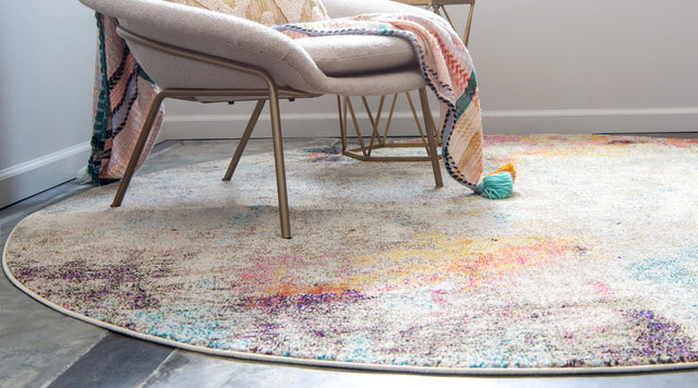 Beige 3' 3 x 3' 3 Chromatic Round Area Rug 100% Polypropylene With Cotton Backing Abstract Modern Colorful Carpet Mat for Home Decor & Interior Design for Sale at Rug Engine
