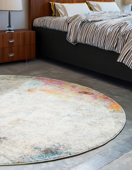 Beige 4' 1 x 4' 1 Chromatic Round Area Rug 100% Polypropylene With Cotton Backing Abstract Modern Colorful Carpet Mat for Home Decor & Interior Design for Sale at Rug Engine